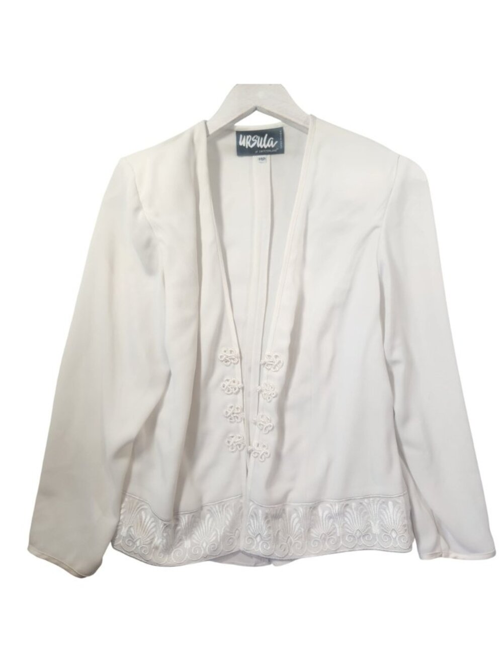 Ursula of Switzerland White Evening Jacket 14P Frog Closure Embroidered Formal‎